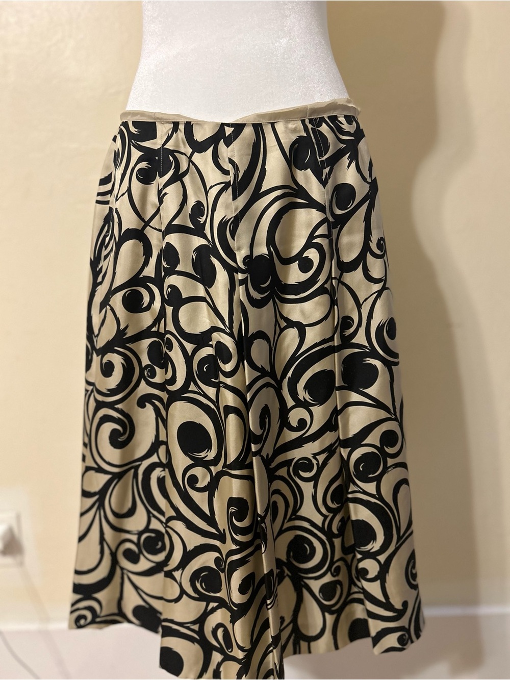 Talbots Beige Skirt with Black Swirl Print